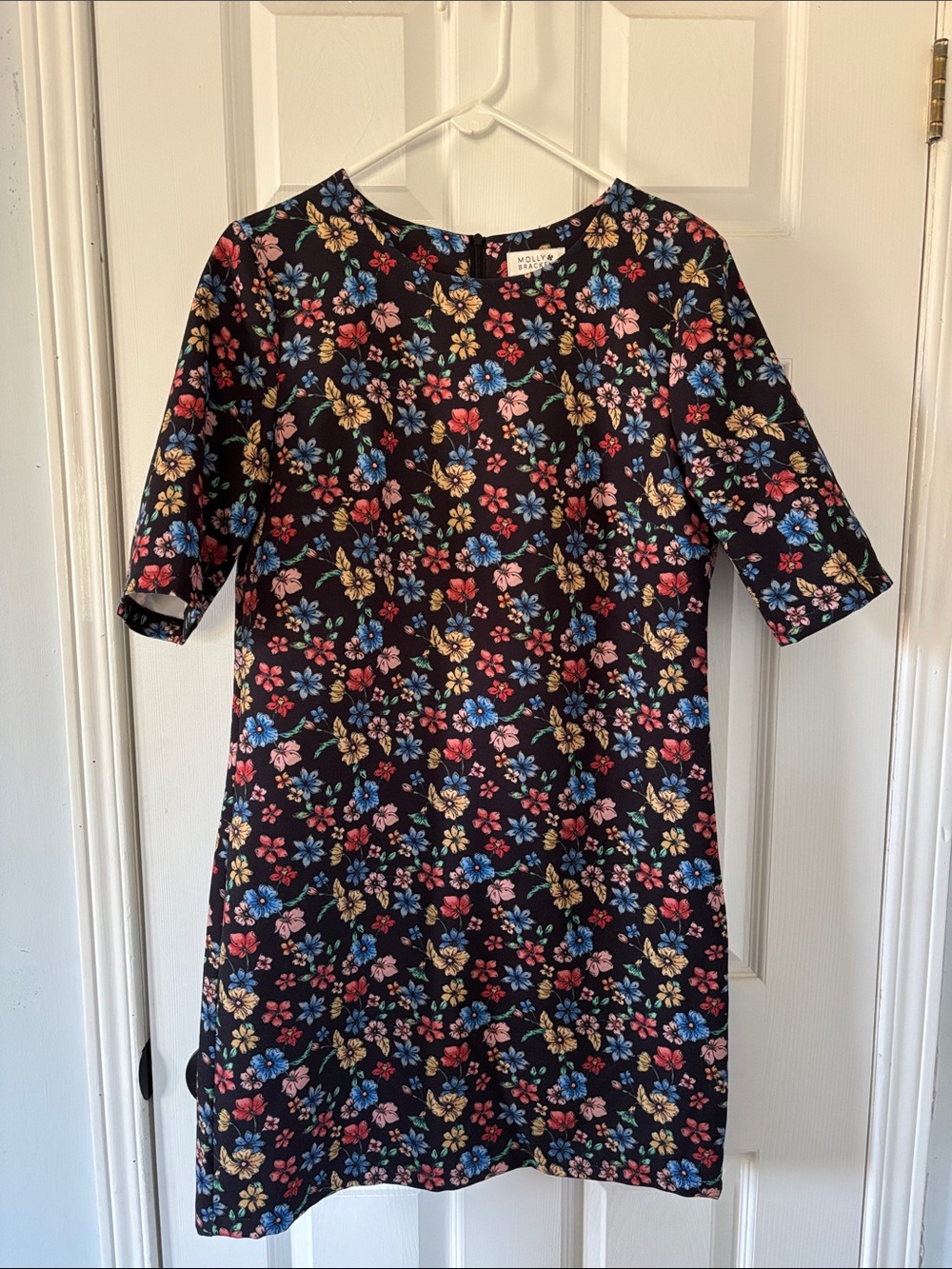 Molly Bracken Black Floral Shift Dress with Multicolor Blooms